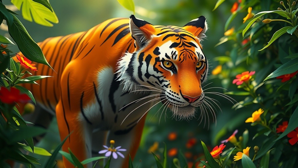 Tiger Hunting Deer in Forest