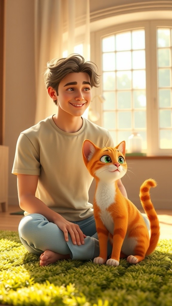 A Boy's Adventure with His Cat