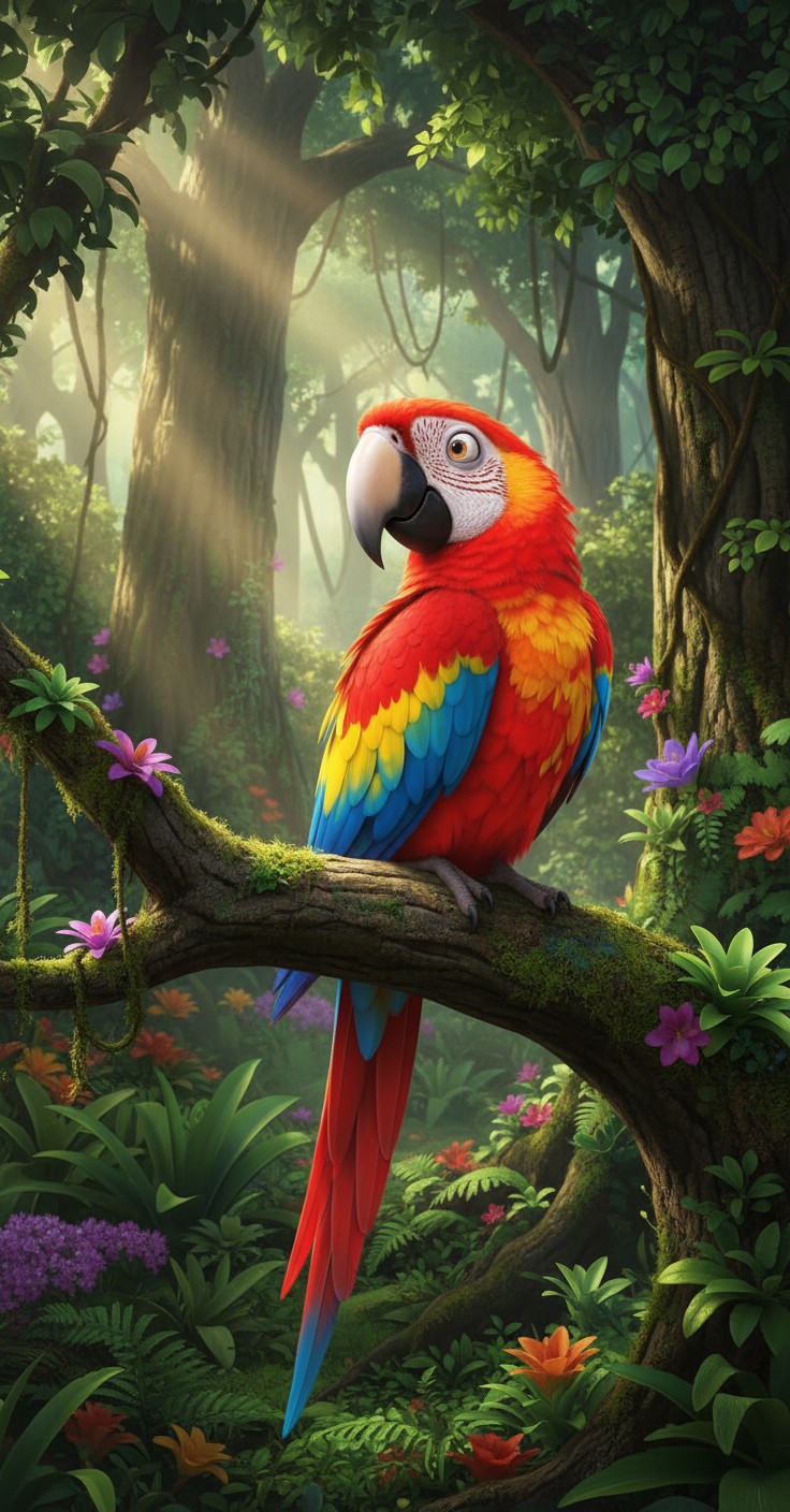A Colorful Parrot Singing in the Jungle