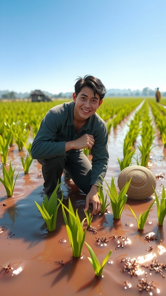 Ari Menanam Padi di Sawah