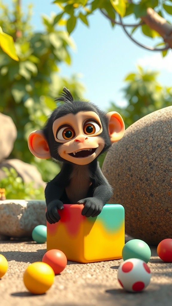 बंदर का ब्लॉक स्टोरी खेलना