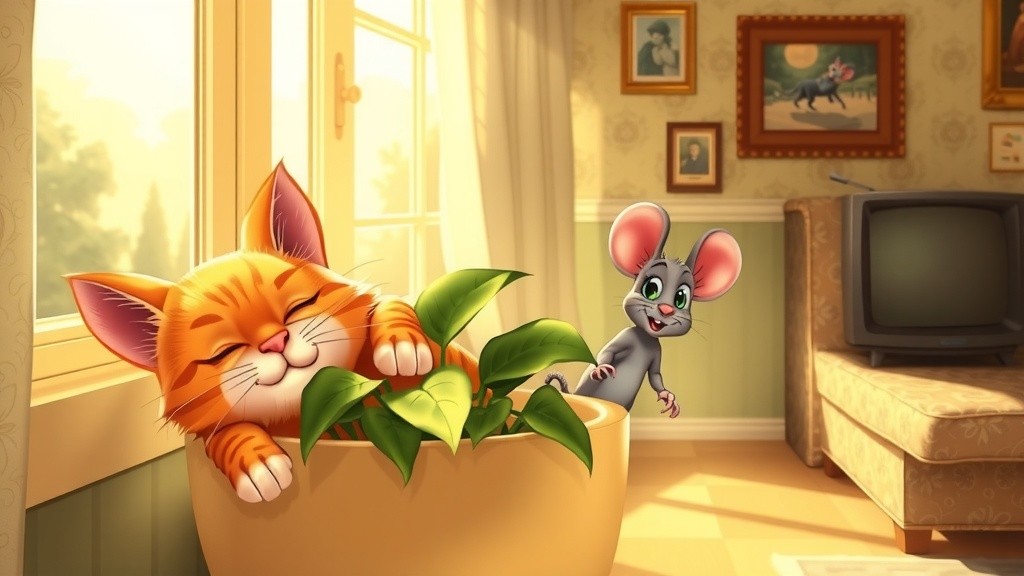 Tom and Jerry's Cozy TV Night in a 1940s Living Room