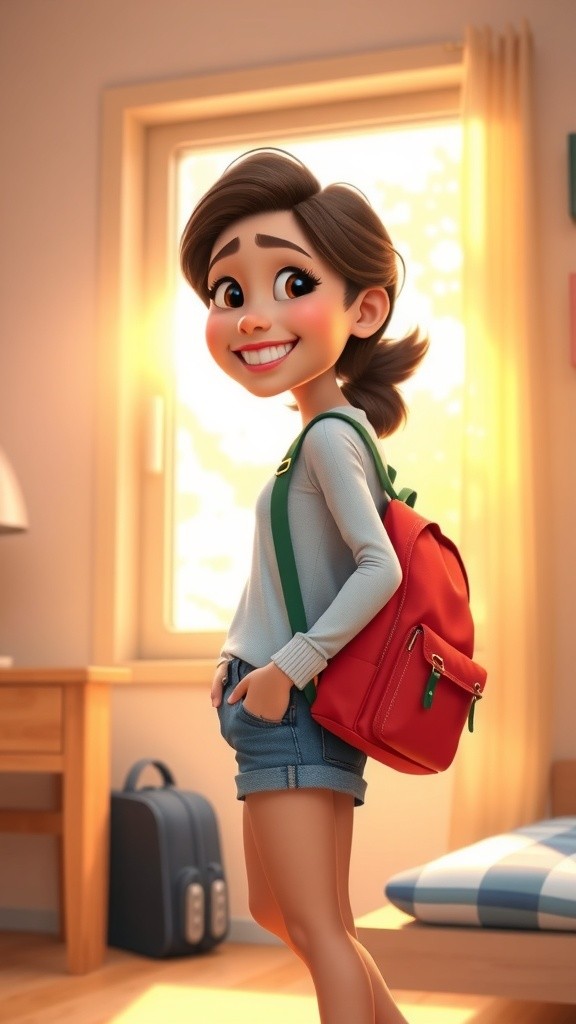 الفتاة الجميلة والذهاب إلى المدرسة