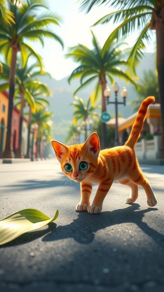 Joyful Kitten in a Tropical Paradise