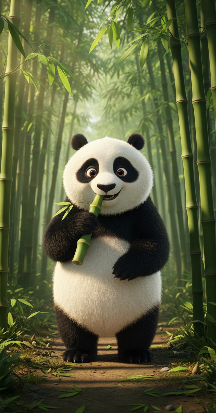 Panda and Deer Share Bamboo