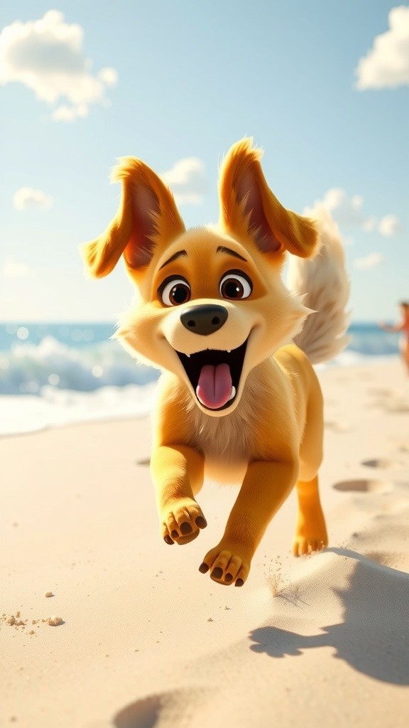 Perro en la Playa y la Ardilla Bromista