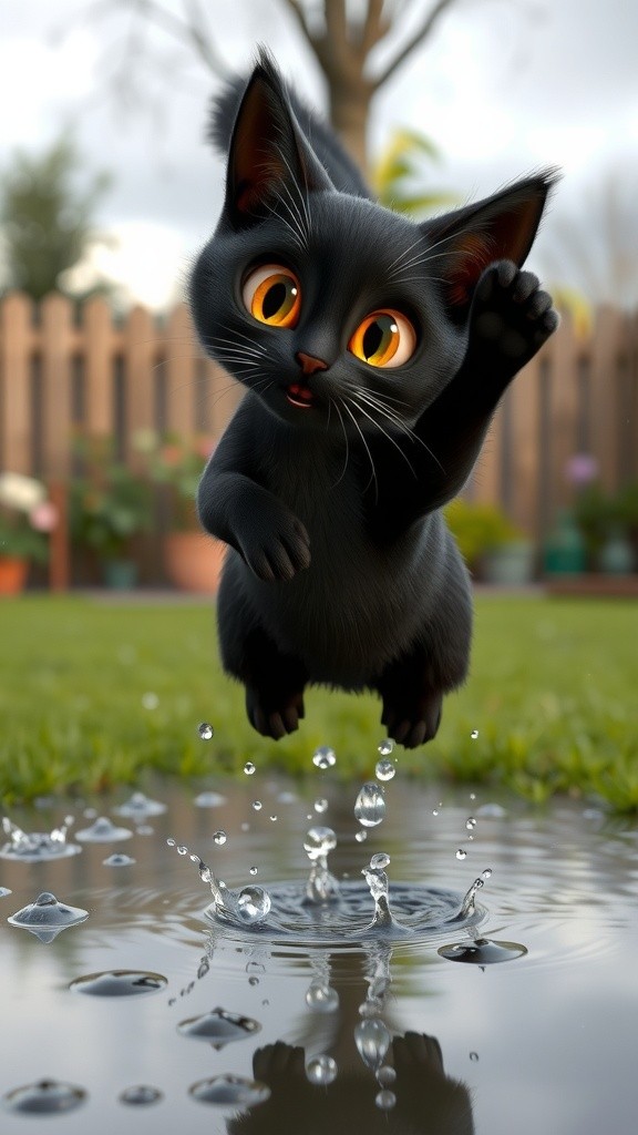 Little Cat Plays in Rain, Mom Cat Not Happy