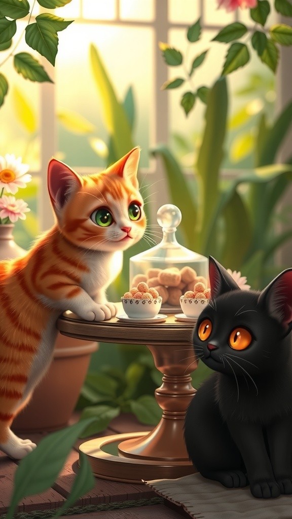 बिल्ली और बिल्ली के बच्चे आइसक्रीम खा रहे हैं