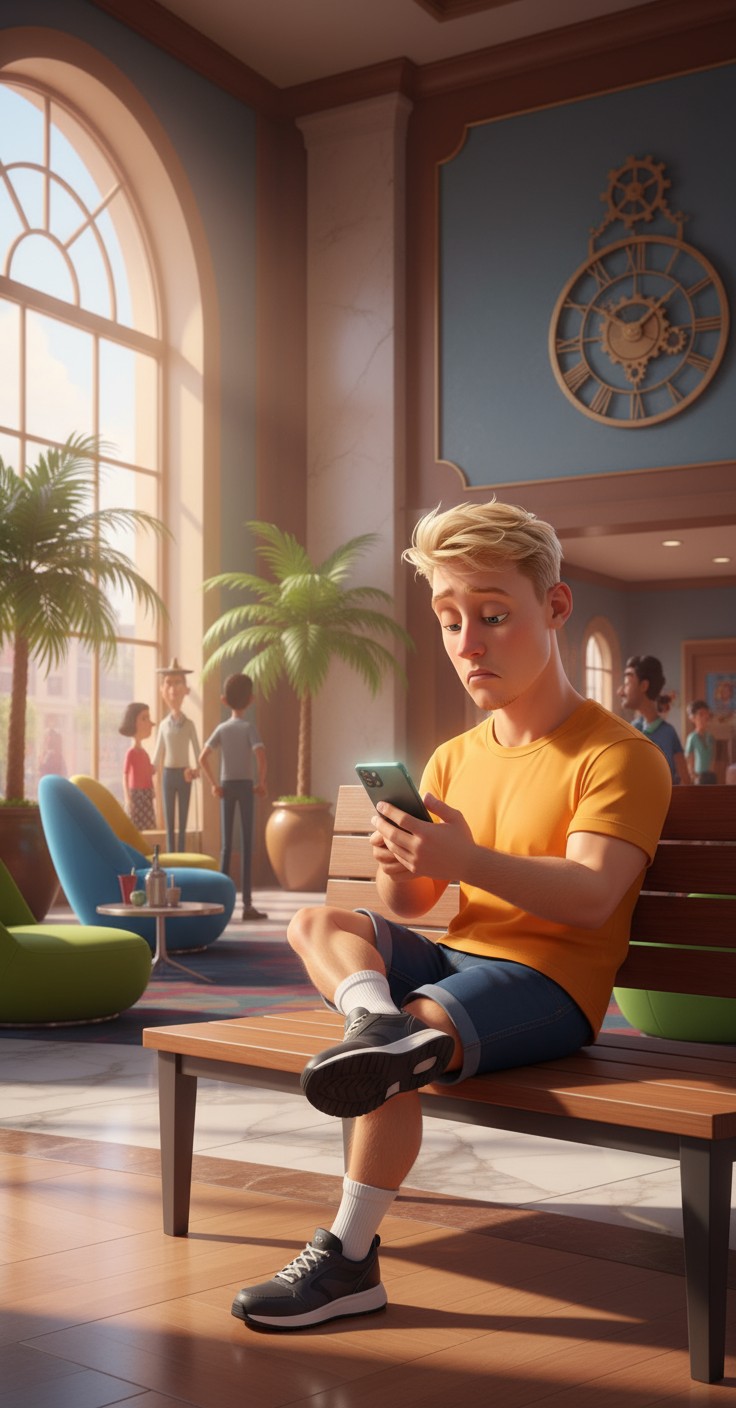 3D Cartoon Child and Cat Playtime in Hotel