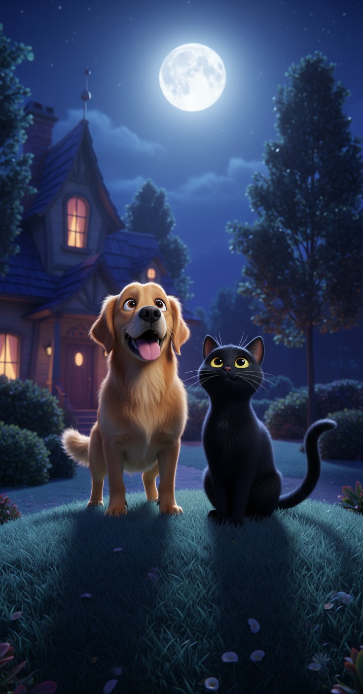 Dog and Cat's Mysterious Moonlit Adventure!