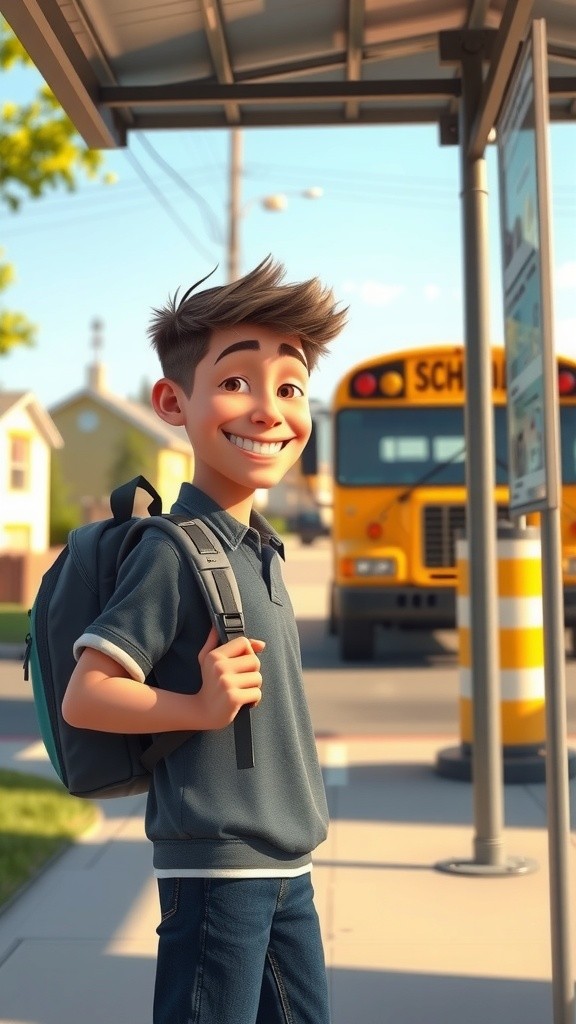 A Boy's Journey to School by Bus