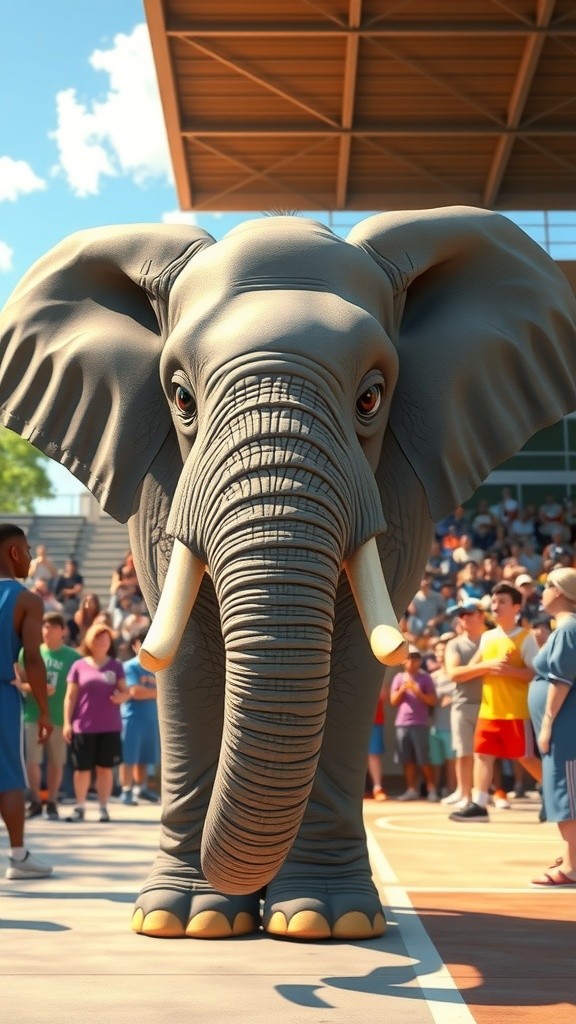 Gajah Bermain Basket dan Melakukan Dunk Shot