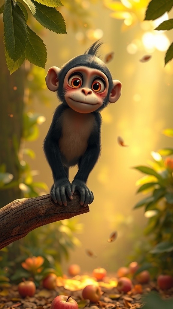 Monkey Enjoys Delicious Apple