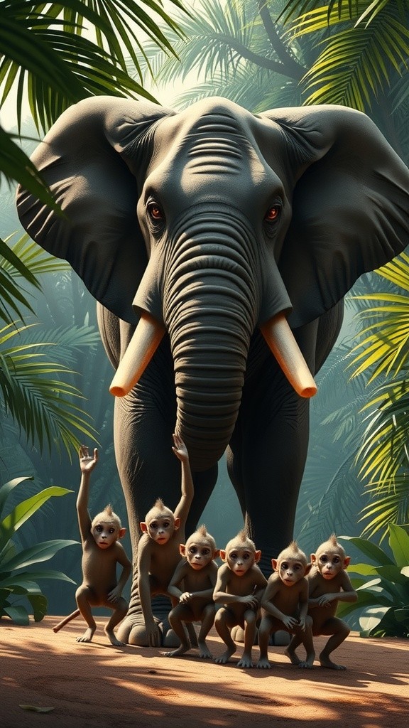 Jungle Clash: Monkeys vs. Elephant