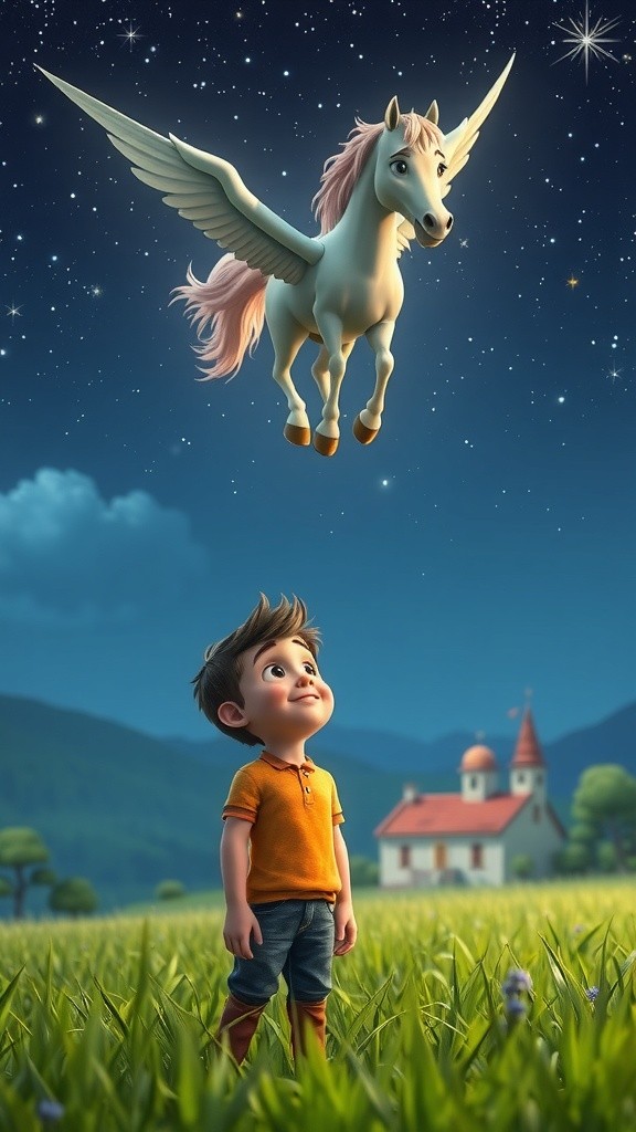 The Boy's Skybound Adventure with the Gentle Deer and the Flying Horse