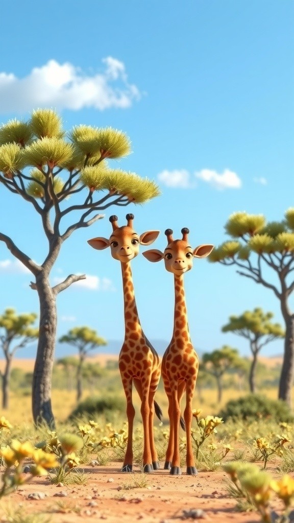Joyful Playtime of Adorable Twin Giraffes