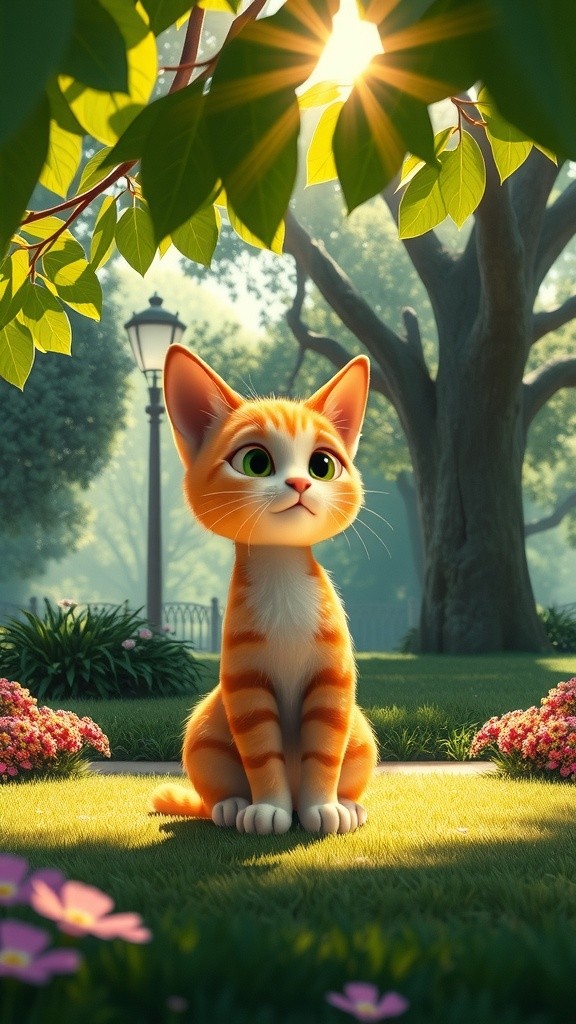 Kucing Oren Menemukan Teman di Taman