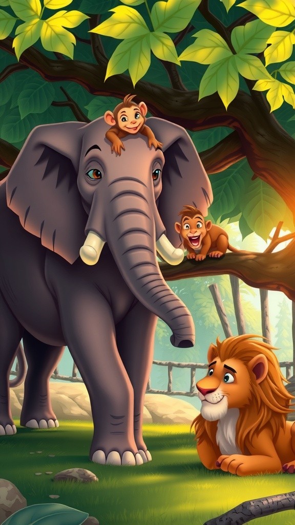 ईमानदारी का फल: भोलू हाथी, चंचल बन्दर और राजा शेर की कहानी