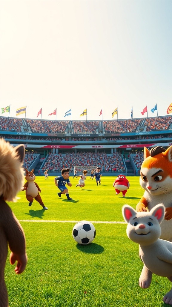 जानवरों का फुटबॉल खेल: बारिश और इंद्रधनुष का रोमांच!