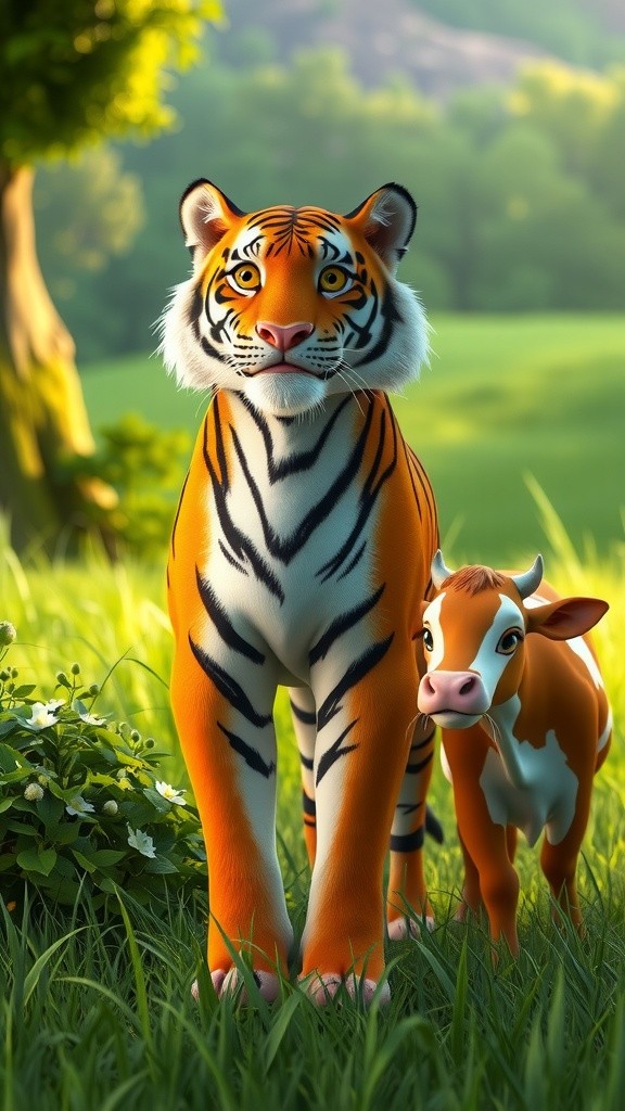 दयालु गाय और भूखा बाघ