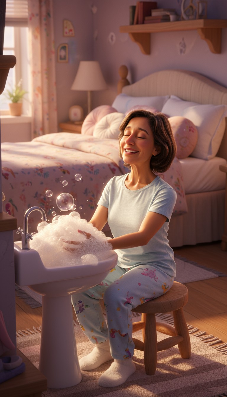 A Mother’s Love: Bathing and Singing for Her Baby