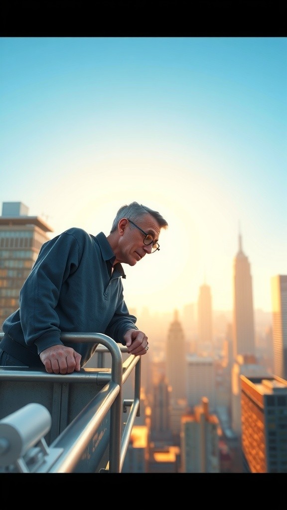 Old Man Running from Ten Dragons in New York Sky