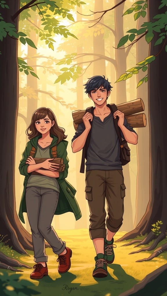 Three Youngsters Collecting Firewood from the Bush