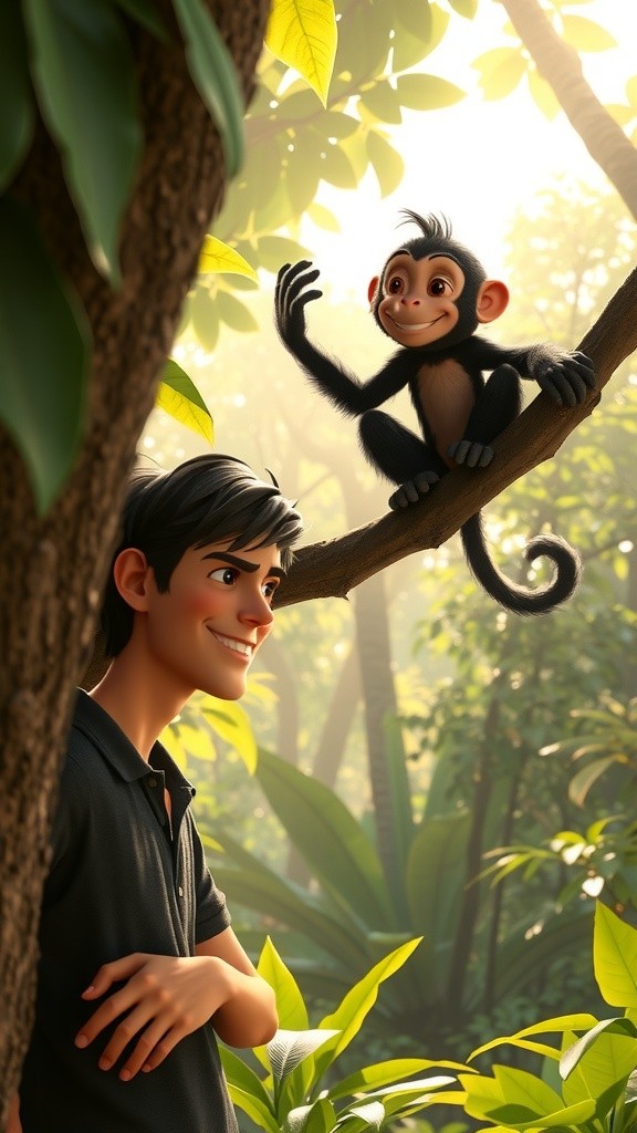 A Dance of Connection: Boy and Monkey in the Forest