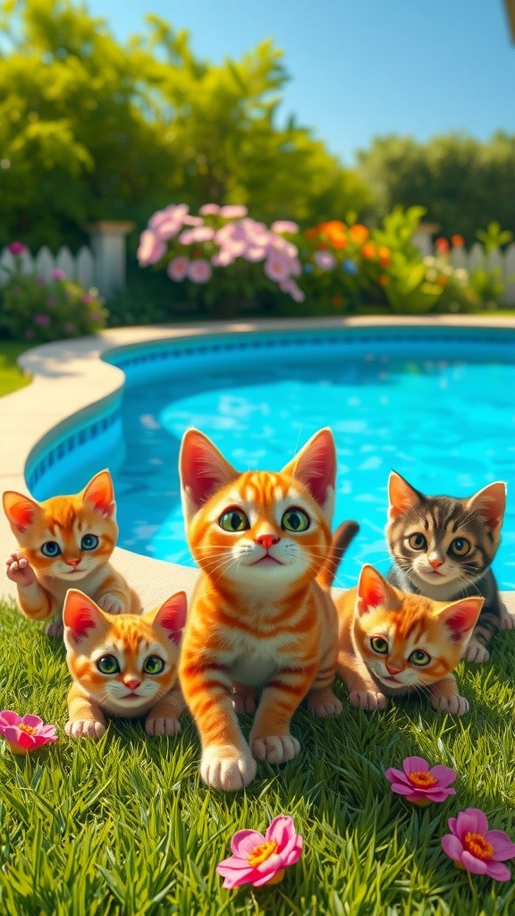 5 Adorable Kittens Jumping into a Pool on a Sunny Day!
