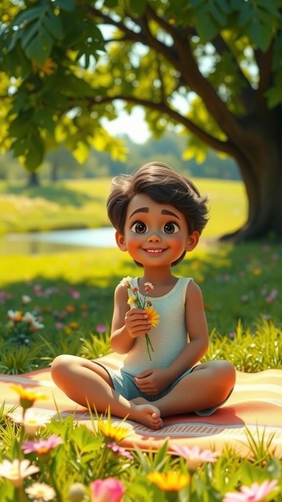 Joyful Playtime: A Child and Elephant in Sunshine