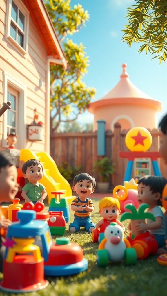 Children Playing with Cat in a 3D Backyard