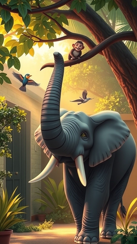 हाथी और बंदर की मस्ती भरी दोस्ती