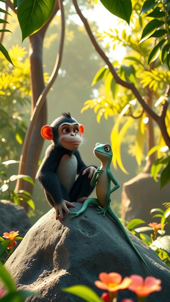 बंदर और छिपकली की दोस्ती: धैर्य का सीख