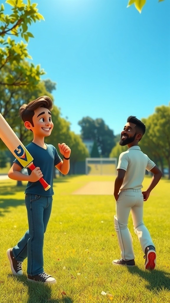 Children Enjoy Cricket Game with Bat and Ball