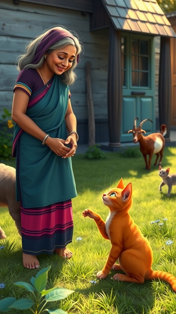 بوڑھی عورت اور بلی کے بچے