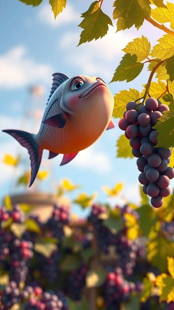 उड़ने वाली मछली और अंगूर की कहानी