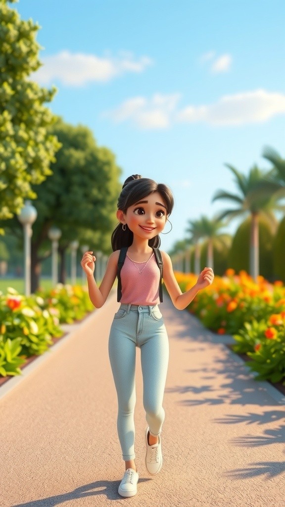 Little Girl's Journey to School on Beautiful Green Roads