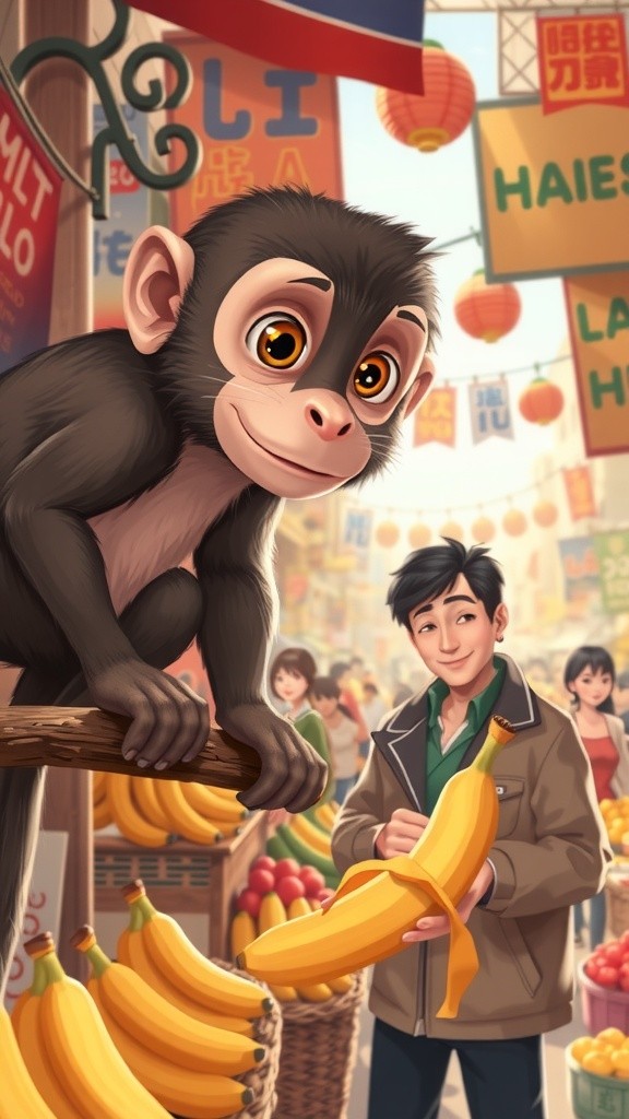 Monyet dan Pisang Plastik di Pasar