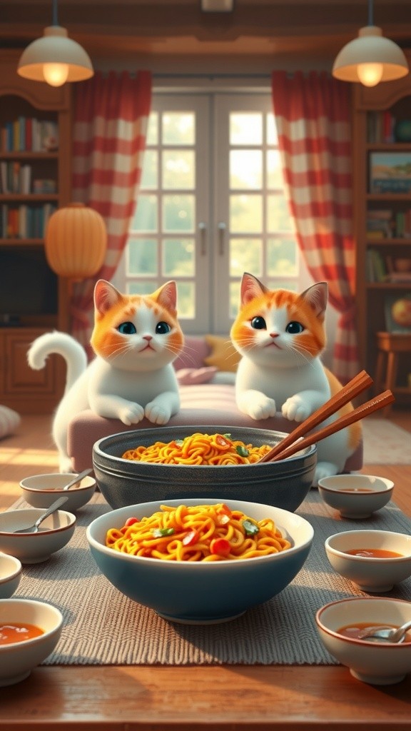 Cat vs Spicy Noodles: A Hilarious Mukbang Fail!