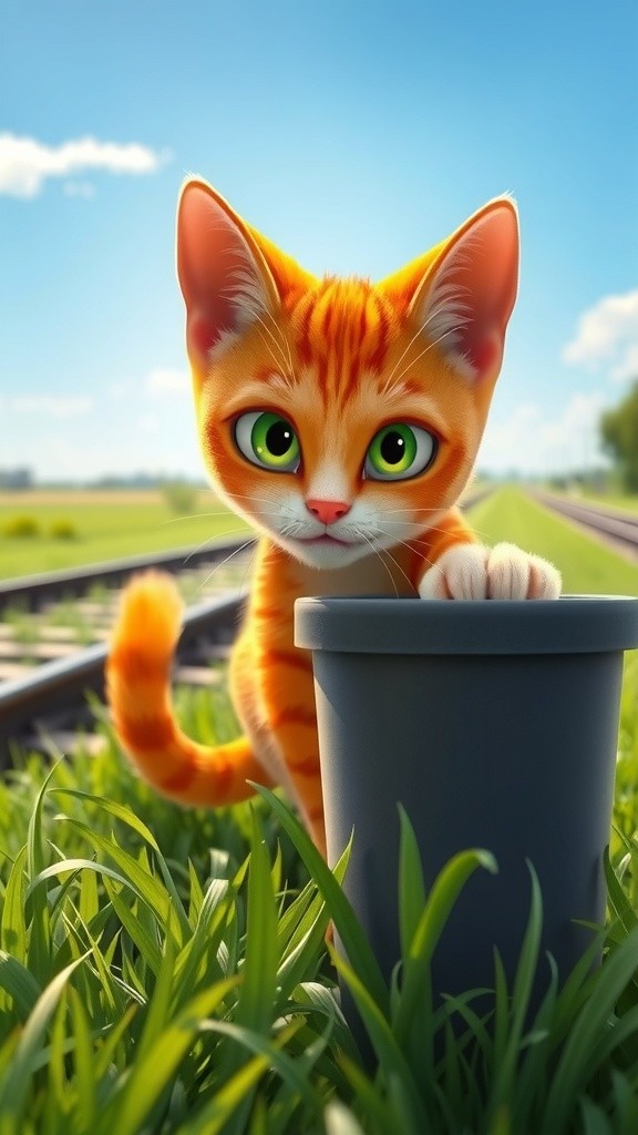 A Cat's Tree-Planting Adventure on the Train Path