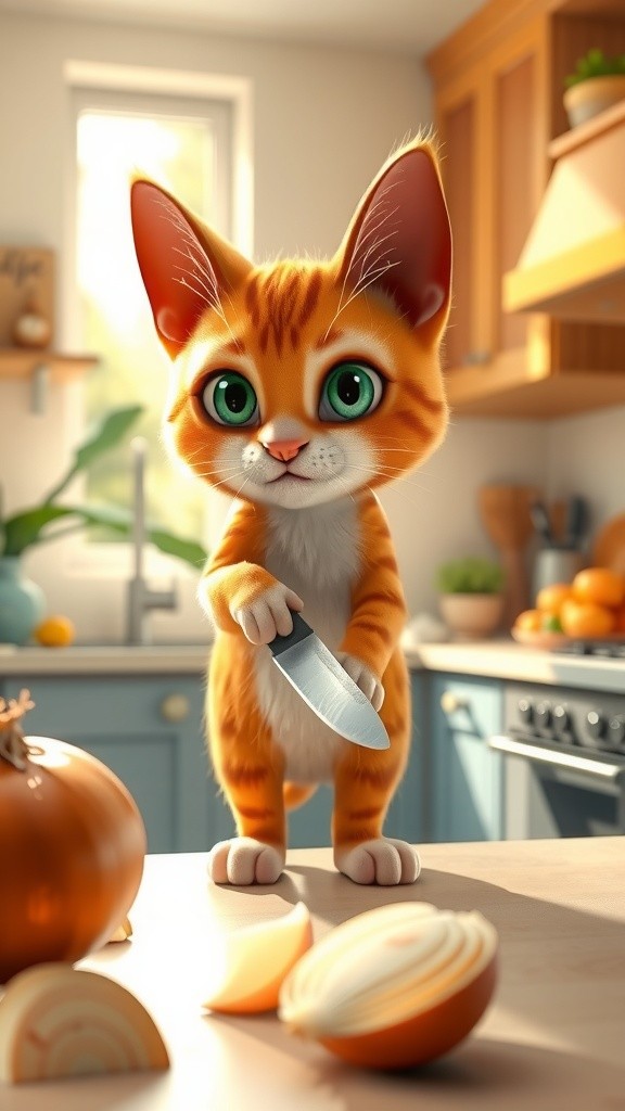قطة بمطبخ: القط الأحمر والسكاكين