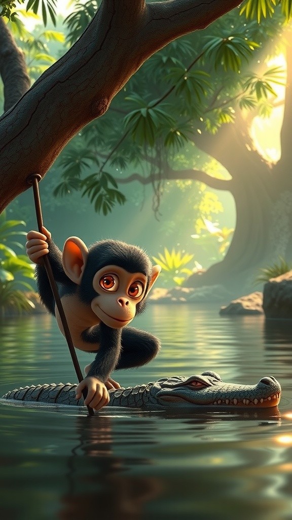 बंदर और मगरमच्छ की चालाकी