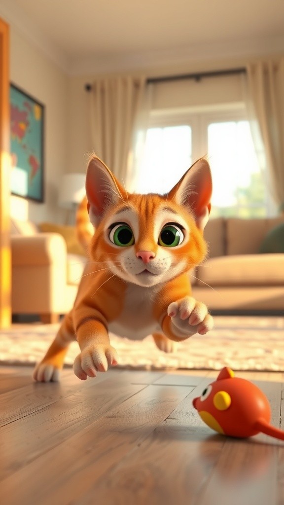 3D Kitten Playing with a Ball
