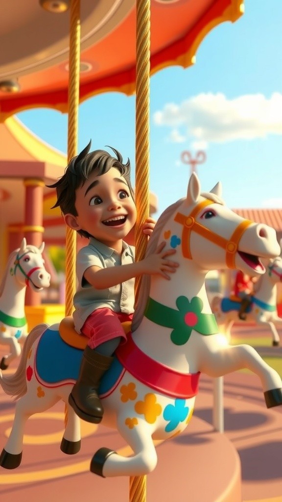 Cartoon Kids Enjoying a Merry-Go-Round!