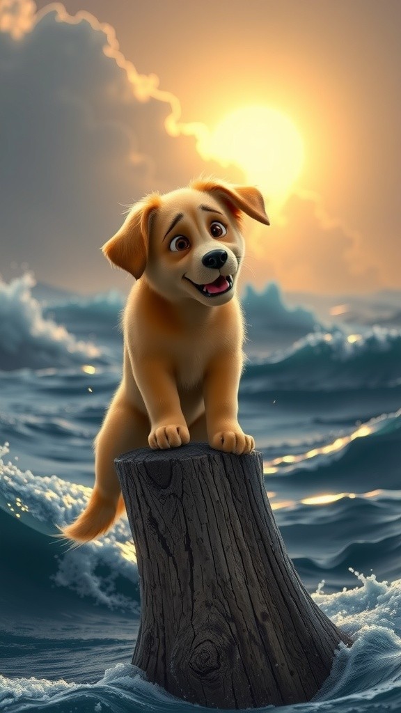 Anak Anjing Berjuang di Lautan Lepas