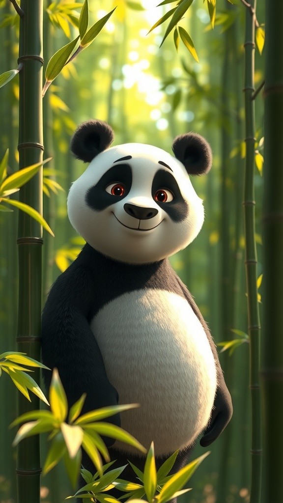 Panda Feasting on Bamboo in the Forest
