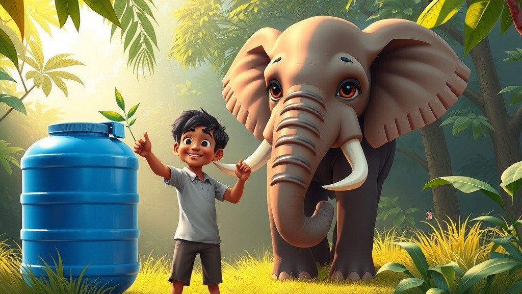 जंगल में हाथी के साथ बच्चों की मस्ती