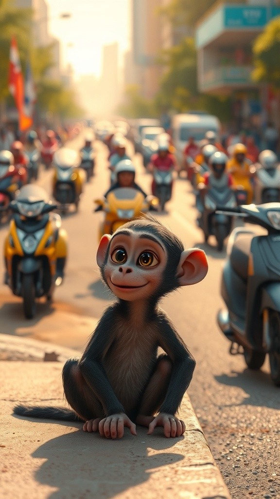 A Monkey Begging on the Road