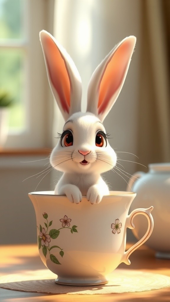 Kelinci Mini Menggemaskan dalam Cangkir Teh