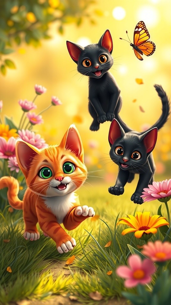 Charming Kittens' Garden Playtime